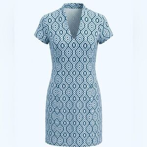 J MCLAUGHLIN WOMENS DRESS SIZE XS BLUE AND WHITE DESIGN